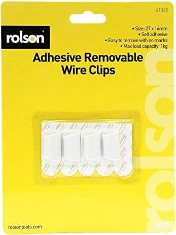 61345 4pc Removable Adhesive Wire Clip, Black, 27X16MM