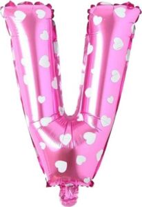V Harfi 16 Inç Pembe Kalpli Renk Folyo Balon 36 cm (Pembe)