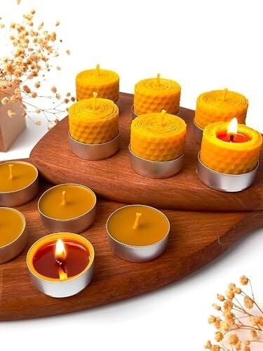 12 Adet (6'sı Sarma) Bal Mumu Mum Tealight Doğal Petek Balmumu Mum Beeswax Candle