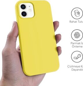 iPhone Kılıf Ince Sıvı Silikon 3 Katmanlı Tam Kaplamalı Yumuşak Jel Kauçuk Kılıf Kapak (Sarı, iPhone 11)