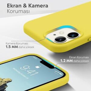 iPhone Kılıf Ince Sıvı Silikon 3 Katmanlı Tam Kaplamalı Yumuşak Jel Kauçuk Kılıf Kapak (Sarı, iPhone 11)