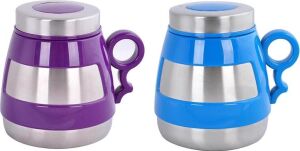 Andoutdoor AND431 Içi Dışı Çelik Plastik Desenli Kupa Mug, Mavi/mor