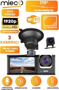 Mieco 1s WIFI/1920P FHD/170° Ultra Geniş Açı/gece Görüşü ve G-Sensörü/ 3 Kameralı Araç Kamerası (2025)