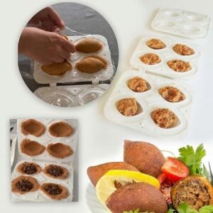 Pratik 4'lü Içli Köfte Kalıbı, Kolay Temizlenebilir Yapı, Aynı Anda 4 Adet Hızlı ve El Değmeden Hijyenik Şekillendirme, Ev ve Restoran Kullanımına Uygun 4'lü Köfte Kabı