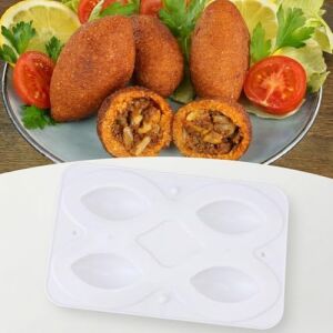 Pratik 4'lü Içli Köfte Kalıbı, Kolay Temizlenebilir Yapı, Aynı Anda 4 Adet Hızlı ve El Değmeden Hijyenik Şekillendirme, Ev ve Restoran Kullanımına Uygun 4'lü Köfte Kabı