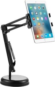 Masaüstü Telefon ve Tablet Tutucu 19CM Ayak Çap Uzunluğu Ayarlanabilir Kollu Geniş Tablalı, Pvc + Metal Malzeme 360 Derece Dönebilen Masaüstü Telefon ve Tablet Tutucu - Y01