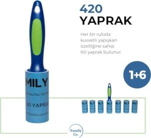 Kedi Köpek Saç Kıl Tüy Toplayıcı Rulo 1 Rulo 6 Yedek Her Biri 60 Yaprak Toplam 420 Yaprak