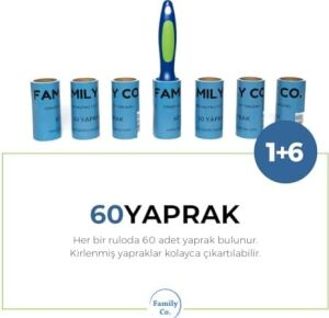 Kedi Köpek Saç Kıl Tüy Toplayıcı Rulo 1 Rulo 6 Yedek Her Biri 60 Yaprak Toplam 420 Yaprak