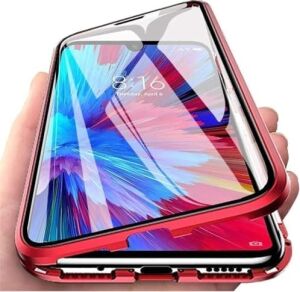 Galaxy A10 Uyumlu Önü ve Arkası Temperli Cam, Manyetik Adsorpsiyon Darbeye Dayanıklı Kapak, Alüminyum Metal Tampon Güçlü Mıknatıslar (Kırmızı,  Galaxy A10)