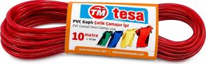 Tesa Pvc Kaplı Çelik Çamaşır Ipi 10 Metre – Dayanıklı Paslanmaz Çelik Iç Telli Çamaşır Asma Ipi | Güçlü Taşıma Kapasiteli Kırmızı Çamaşır Ipi