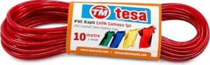 Tesa Pvc Kaplı Çelik Çamaşır Ipi 10 Metre – Dayanıklı Paslanmaz Çelik Iç Telli Çamaşır Asma Ipi | Güçlü Taşıma Kapasiteli Kırmızı Çamaşır Ipi