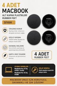 MacBook Pro A1425 A1502 A1398 Uyumlu Alt Kapak Rubber Feet 4 Adet Kauçuk Ayak Seti Kaydırmaz Yüzey Kolay Montaj Titreşim Önleyici Uzun Ömürlü Yedek Parçasiyah