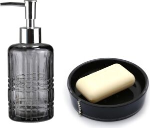 Sıvı Sabunluk ve Sabunluk 2 Li Banyo Seti Gri Siyah