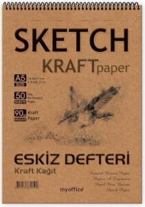 Etika Kraft Kağıt A5 Eskiz Defteri 90 Gr. Spiralli 50 Yaprak Sketchbook