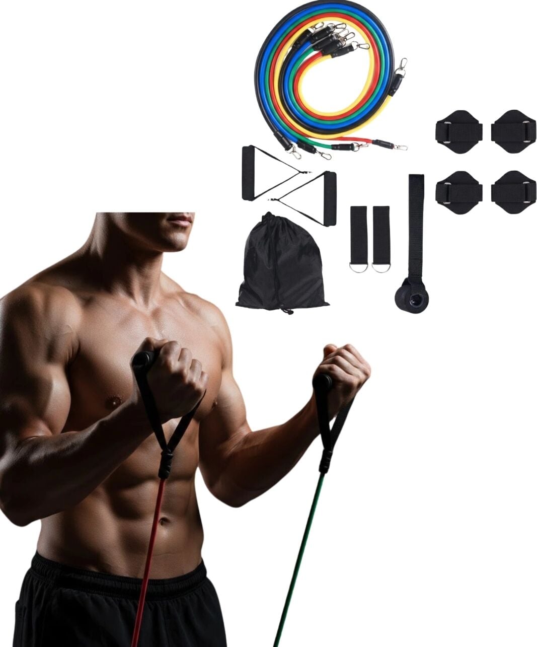 Direnç Seviyeli Pilates ve Fitness Egzersiz Bandı Seti Kapı Askılı