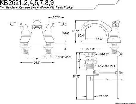 Brass KB2628 Napoli 4 Inç Centerset Lavabo Bataryası, Fırçalanmış Nikel