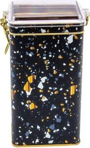 EVLE-ER053-1H Terrazzo Black Desenli Dikdörtgen Metal Saklama Kabı 8X10 cm (Terrazzo Black)