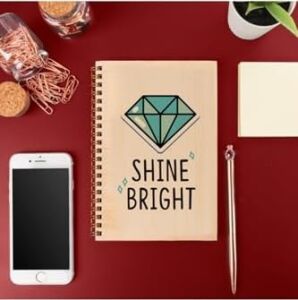 Shine Bright Tasarımlı Ahşap Kapaklı Defter – 12X18 Cm, 48 Yaprak, Çizgisiz | Motivasyon Defteri