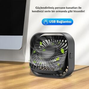 Warmco K51 Masaüstü Vantilatör 3 Kademeli 360° Döner Başlıklı USB Kablolu Soğutucu Fan Siyah