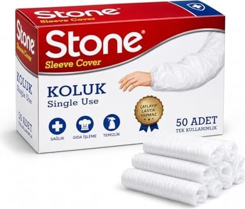 Stone Tek Kullanımlık Kolluk – 50 Adet, Lastikli Hijyenik Koruyucu Kolluk, Gıda Üretimi, Temizlik ve Sağlık Için Tek Kullanımlık Sleeve Cover