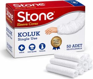 Stone Tek Kullanımlık Kolluk – 50 Adet, Lastikli Hijyenik Koruyucu Kolluk, Gıda Üretimi, Temizlik ve Sağlık Için Tek Kullanımlık Sleeve Cover