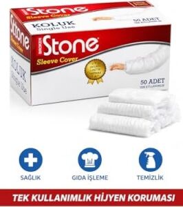 Stone Tek Kullanımlık Kolluk – 50 Adet, Lastikli Hijyenik Koruyucu Kolluk, Gıda Üretimi, Temizlik ve Sağlık Için Tek Kullanımlık Sleeve Cover