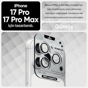 iPhone 17 Pro / 17 Pro Max / 16 Pro / 16 Pro Max ile UYUMLU%100 Orijinal Gerçek Safir Cam Cihazın Kendi Lensleri ile Aynı Kalitede Lens Koruyucu Kamera Camı (Gümüş)