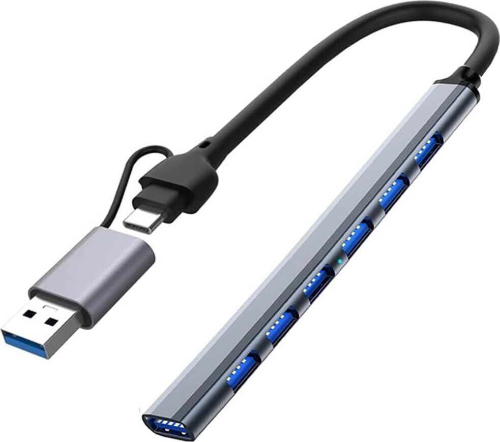 Type-C USB 3.0 7 Portlu Hub Otg Çoğaltıcı Pc Telefon Bilgisayar Uyumlu Veri Aktarımı Mouse Klavye Bağlantısı ADS303D