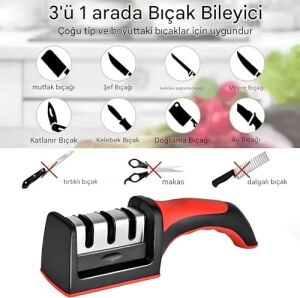 Kanji 3 Fonksiyonlu Paslanmaz Çelik Bıçak Bileyici – Elmas, Tungsten ve Seramik Bileme – Şef, Mutfak, Meyve, Çakı ve Av Bıçakları Için Ergonomik Bileme Aleti