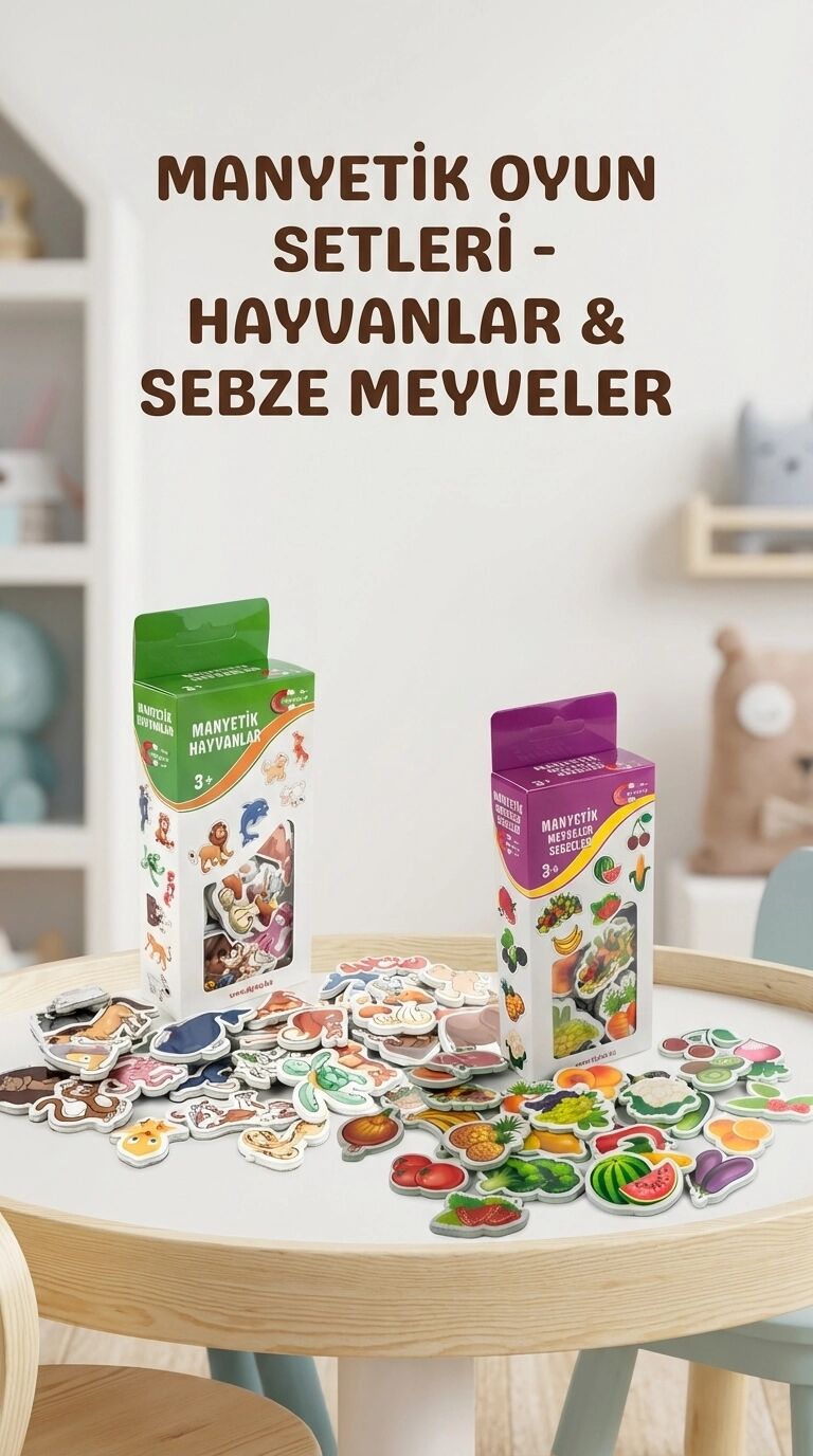 Eğitici Manyetik Oyuncak Seti 56 Parça Hayvan Sebze Meyve Magnet