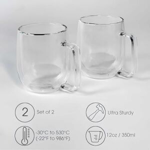 Çift Cidarlı Cam Kupa Ev Ofis Fincanı Çift Katlı Isı Yalıtımlı Kulplu Cam Bardak (2 Adet Helsinki 250 Ml)