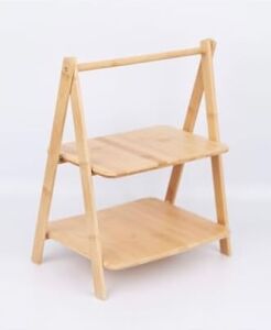 2 Katlı Dikdörtgen Bambu Servis Sunum Seti Büyük Boy, Kuru Pasta, Kurabiye ve Kek Sunumları Için Büyük Boy (38CM-30CM-22.5CM)