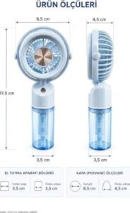Mini El Tipi Fan Su Buharlı Serinletici Fan, USB Type-C Şarjlı, 3 Kademeli Hız Ayarlı, Taşınabilir Elektrikli Fan, Nemlendirici Püskürtmeli Portatif Fan, Ofis, Seyahat, Araç ve Günlük Kullanım Için