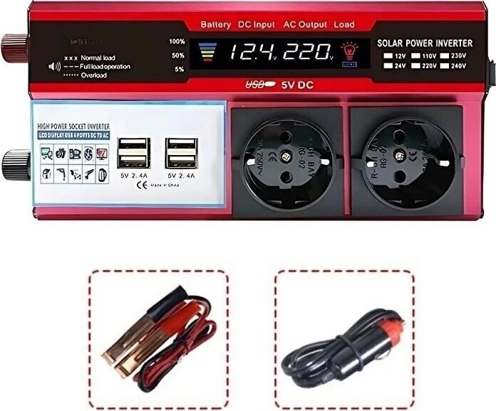 12V 2000W Modifiye Sinüs Inverter Araç ve Güneş Enerjisi Uyumlu, Çift Usb, Çift Priz ve Çakmaklık Eco Lounge