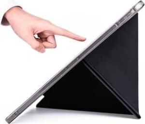 Galaxy Tab S6 Lite P610 P620 ile Uyumlu Kalem Bölmeli Pu Deri Arkası Yumuşak Silikon Kılıf, Siyah