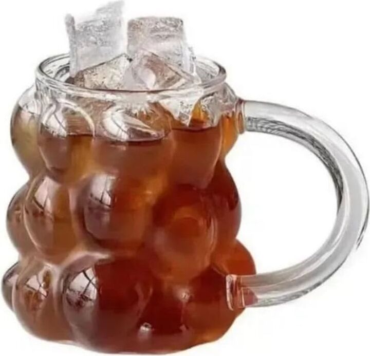 Yeni Nesil 350 ml Üzüm Tasarımlı Bubble Borosilikat Cam Soğuk Kahve, Latte, Meşrubat Kupa Bardağı 1 Adet - 2430