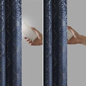 Sun Smart MIRAGE%100 Toplam Karartma Penceresi, Örme Jakarlı Damasko Oda Karartma Perdeleri Gromet Üstlü Panel, 50X84, Lacivert