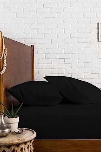 Pamuklu  Çift Kişilik 160X200 Lastikli Çarşaf Takımı - Siyah (Siyah / 160 x 200)