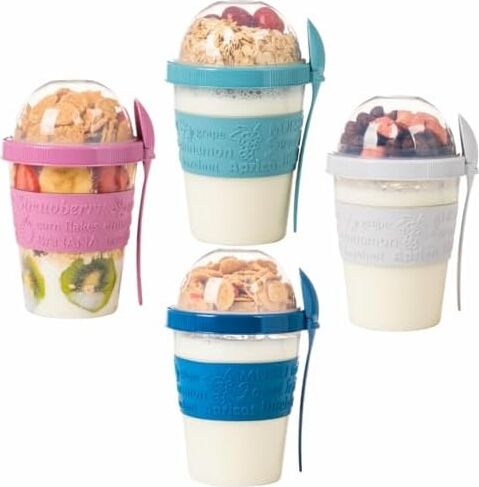 Renkli Take And Go Kaşıklı Hazneli Meyveli Yoğurt Kabı Piknik Iş Atıştırmalık Diyet Müsli Granola Süt Bardağı (Gece Mavisi)