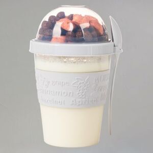 Renkli Take And Go Kaşıklı Hazneli Meyveli Yoğurt Kabı Piknik Iş Atıştırmalık Diyet Müsli Granola Süt Bardağı (Gece Mavisi)