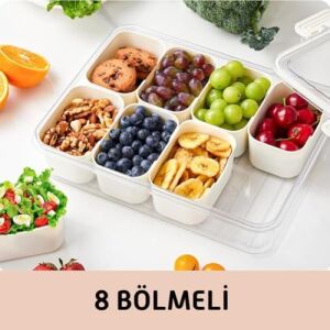 8 Bölmeli Kilitli Kapaklı Taşınabilir Atıştırma Kabı, Kahvaltılık, Piknik Seti, Çok Amaçlı Saklama Kapları (Krem 1 Adet)