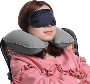Şişme Seyahat Boyun Yastığı – Ergonomik Travel Neck Pillow, Katlanabilir, Taşınabilir, Uçak, Otobüs, Tren Yolculukları Için Rahat Uyku Yastığı Gri