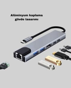 Alüminyum Kasalı MacBook Usb-C Hub – 4K Hdmı, USB 3.0, Sd/tf Kart Girişi, Pd Şarj Desteği