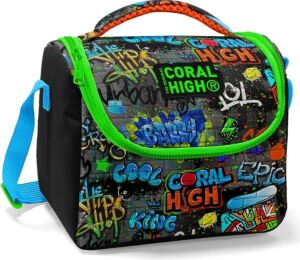 Erkek Çocuk Siyah Yeşil Grafiti Ilkokul Okul Beslenme Çantası - Yalıtımlı
