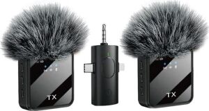 Wireless Microphone Kablosuz Yaka Mikrofonu Video Youtube Tiktok Canlı Yayın Stüdyo Mikrofon (F11-2 Tüylü Ikili Vlog Live Show)