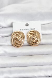 316L Çelik Gold Renk Motif Desen Model Kadın Küpe