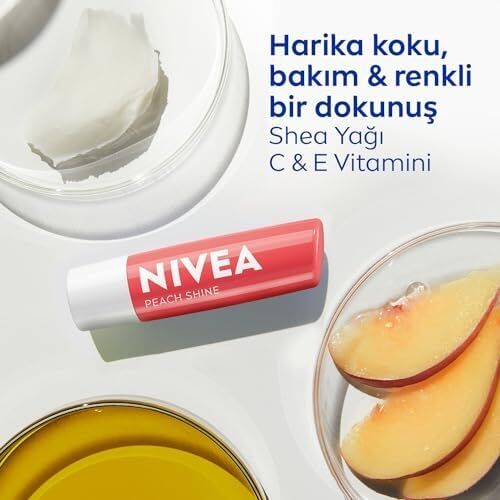 Şeftali Dudak Bakım Kremi 4,8 Gr, 24 Saat Nemlendirici, Doğal Yağlar, Gün Boyu Dudak Bakımı, Şeftali Kokusu, Hafif Şeftali Rengi
