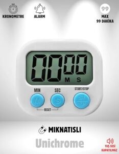 Beyaz Renk Dijital Ekranlı Alarmlı Mıknatıslı Mutfak Zamanlayıcı