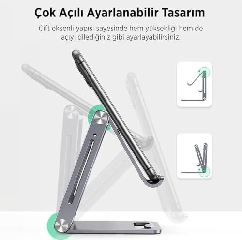 Alüminyum Katlanabilir Metal Masaüstü Telefon Tutucu Standı Gümüş