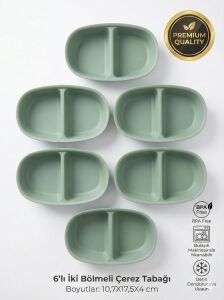 6'lı Iki Bölmeli Çerez Tabağı Seti - 17.5 cm Kırılmaz Plastik Çerezlik ve Mezelik - Bpa Içermez, Derin Dondurucuya Uygun (Yeşil/gri)